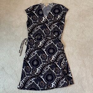 MICHAEL KORS WOMENS SLEEVELESS WRAP DRESS XL NAVY BLUE PAISLEY